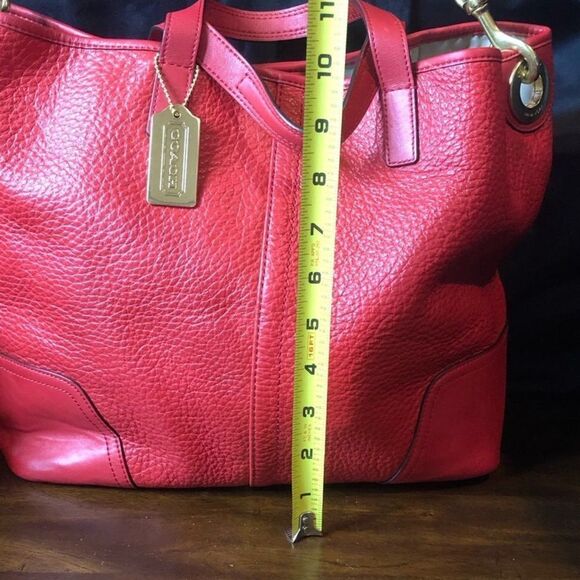 COACH Luxe Hadley Tumbled Red Leather Oversized Carry-On Shoulder Bag Satchel - Picture 13 of 15